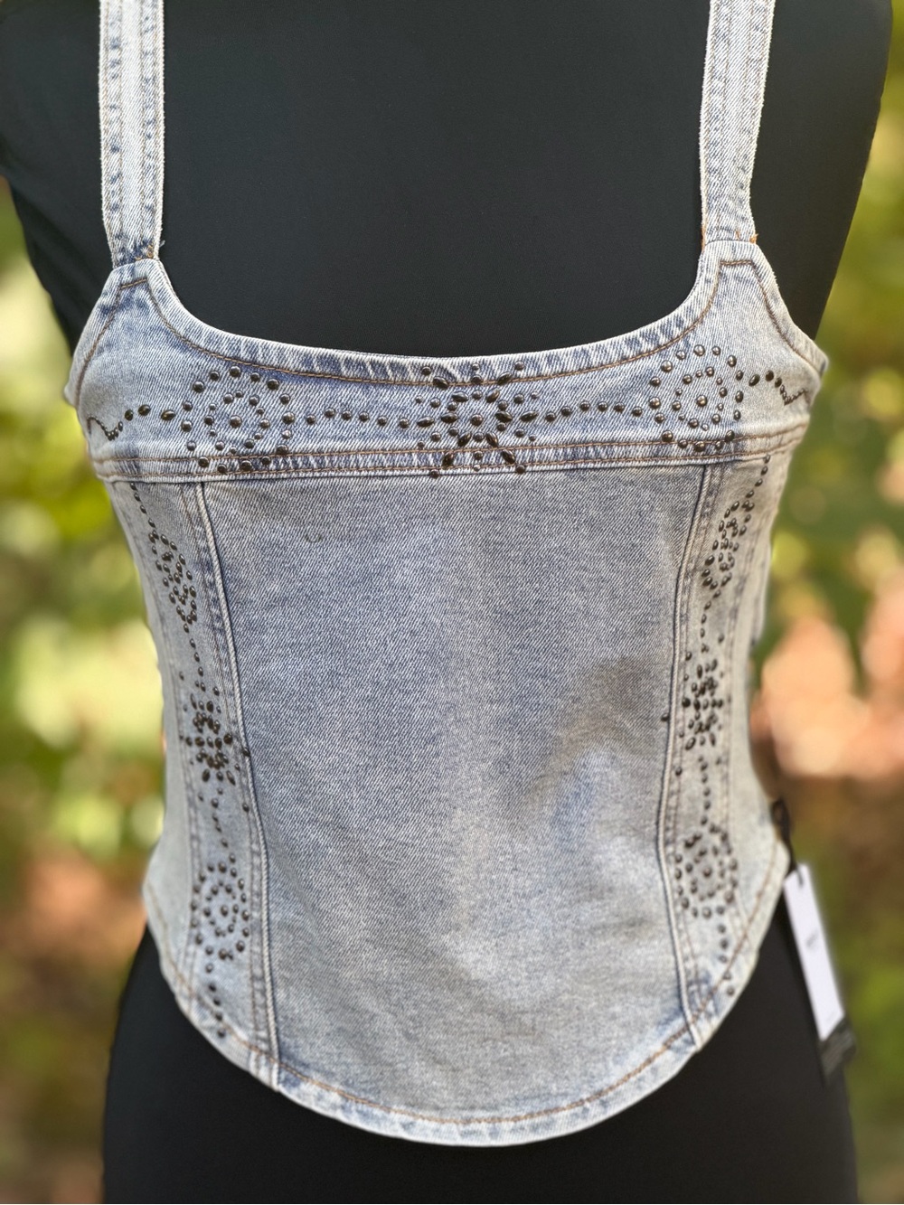 Forever 21 Light Green Washed Denim Bustier Top
